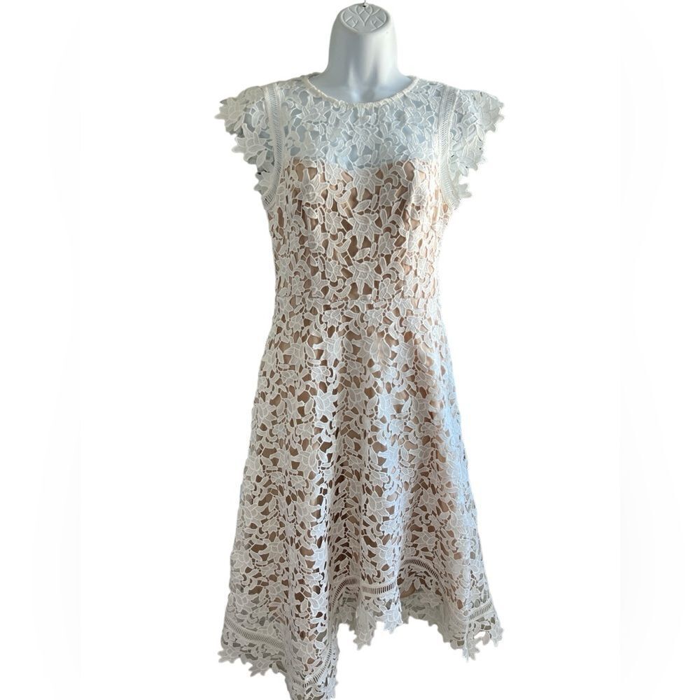 ELIZA J Lace Asymmetric Fit & Flare Dress White Color Size 2